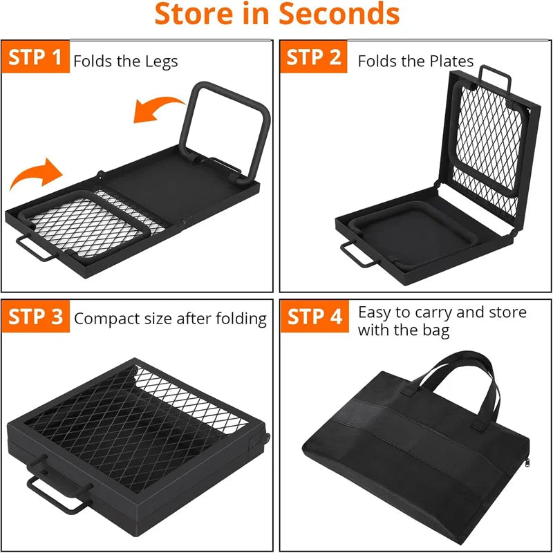 Folding Campfire Grill Portable Heavy Duty Steel Grate
