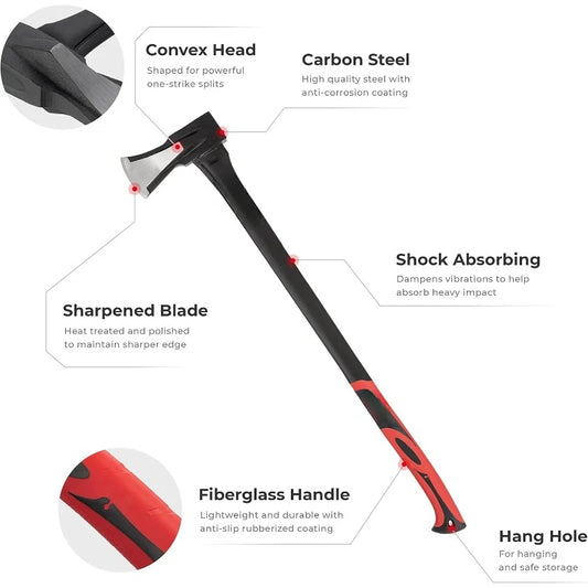 36 Inch Wood Splitting Axe with Fiberglass Handle