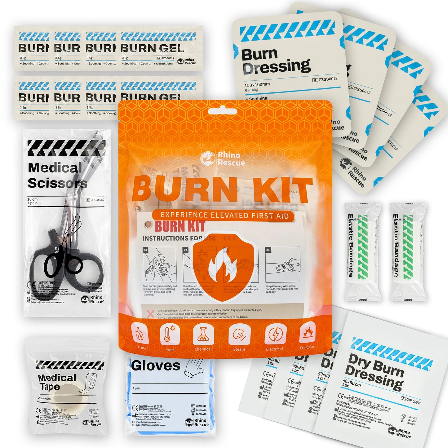 Burn Care Kit: Burn Dressings, Burn Gel Packets, Cooling Cream