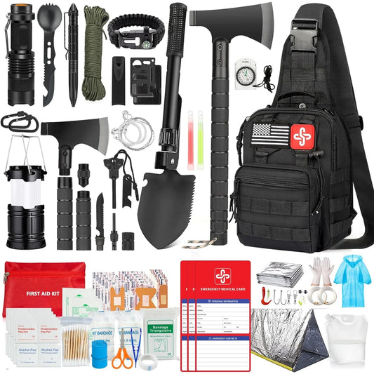 262 Piece Survival and First Aid Kit with Crossbody Bag