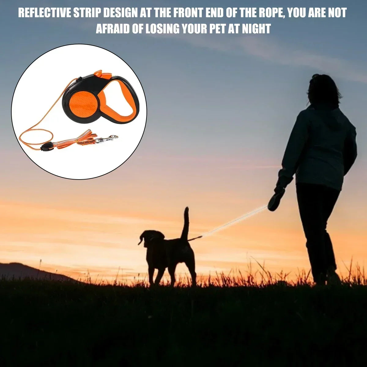 8M Heavy-Duty Retractable Dog Leash with Reflective Tape and Non-Slip Handle