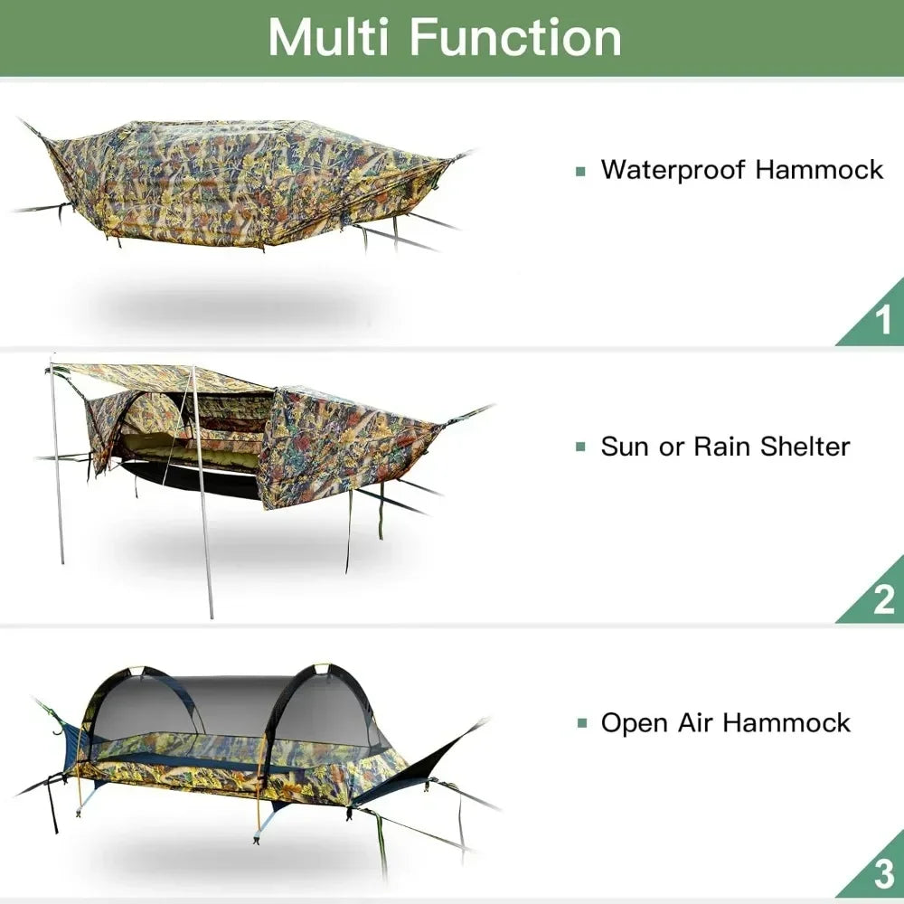 1 Person Flat Lay Camping Hammock Tent with Mosquito Net & Waterproof Rainfly