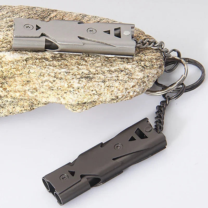 Portable 180dB Aluminum Alloy Double-Tube Emergency Whistle for Survival & Camping