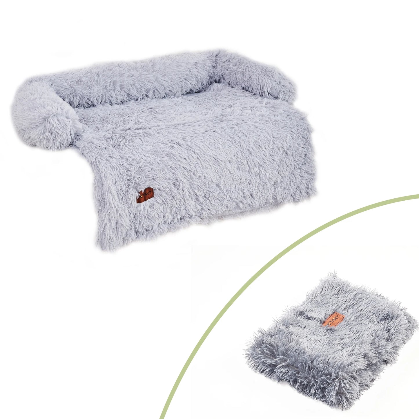 Fluffy Plush Dog Sofa Bed with Blanket & Washable Cover