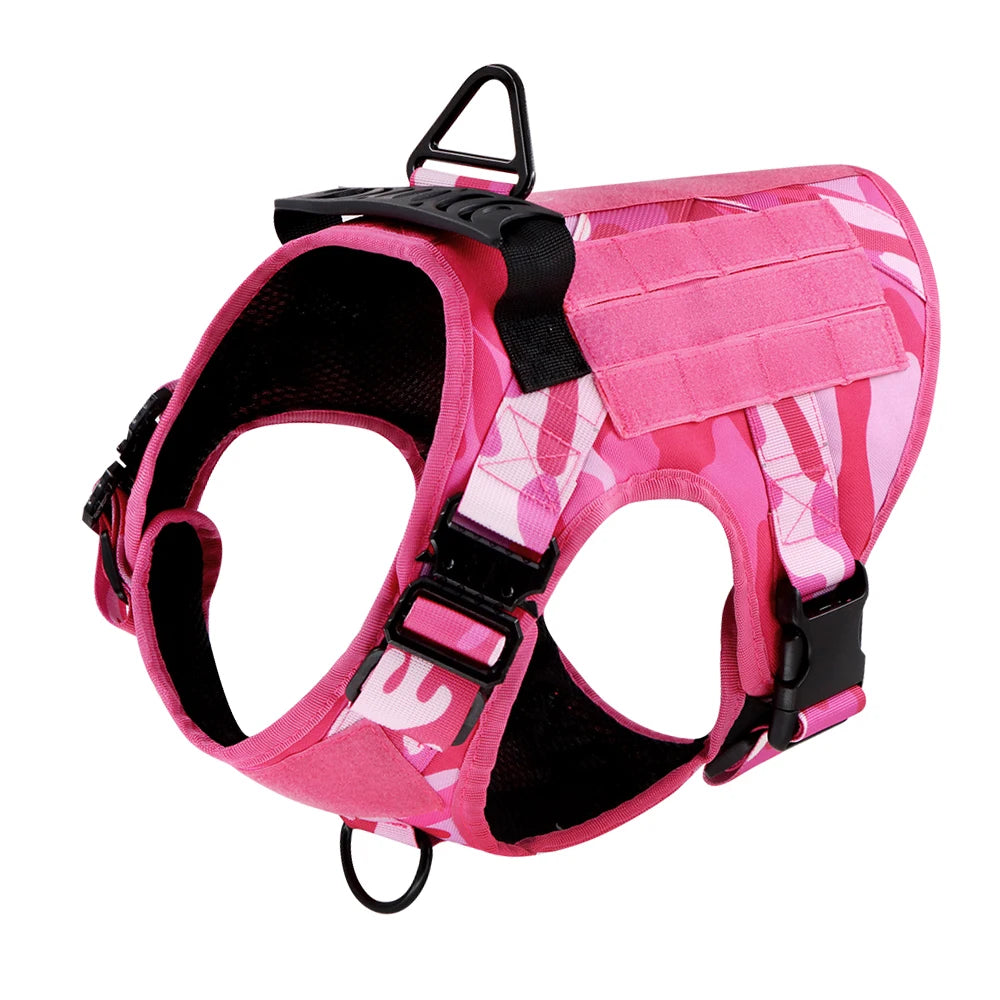 Pink Camouflage Adjustable Dog Harness and Leash for Large & Medium Dogs