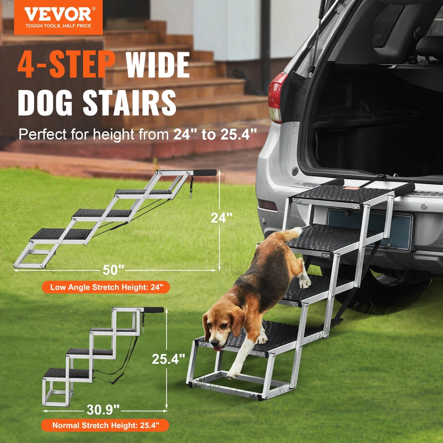 Folding 4-Step Lightweight Dog Stairs for Cars SUVs & Trucks