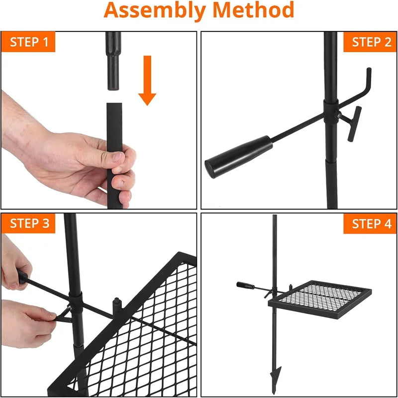 Heavy Duty Swivel Campfire Grill Grate Stainless Steel Portable Camping Essential