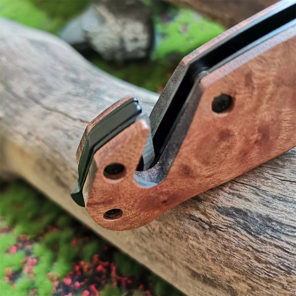 Folding Camping Knife with Wood Handle for Outdoor Use