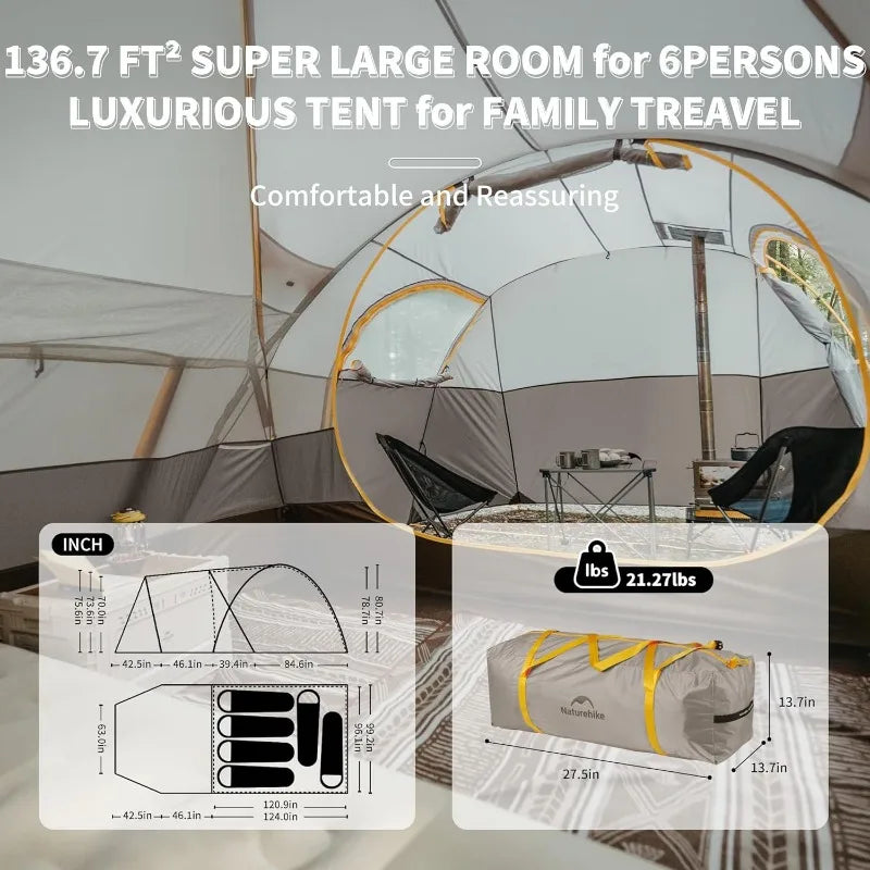 4 Season Waterproof Camping Tent with Stove Jack