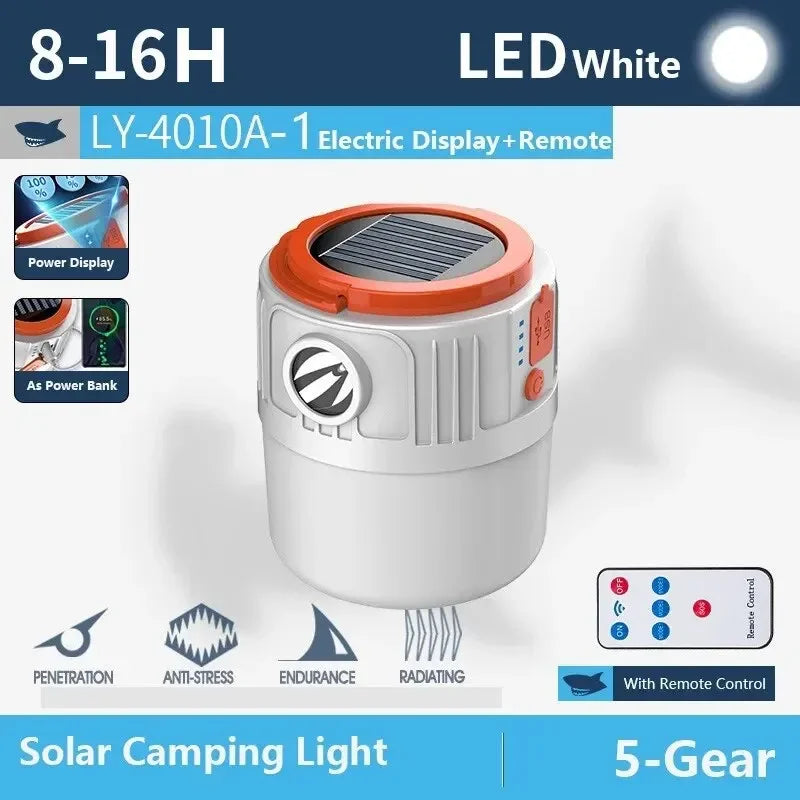 Solar Camping Lantern Power Bank with Remote Control Rechargeable Tent Light