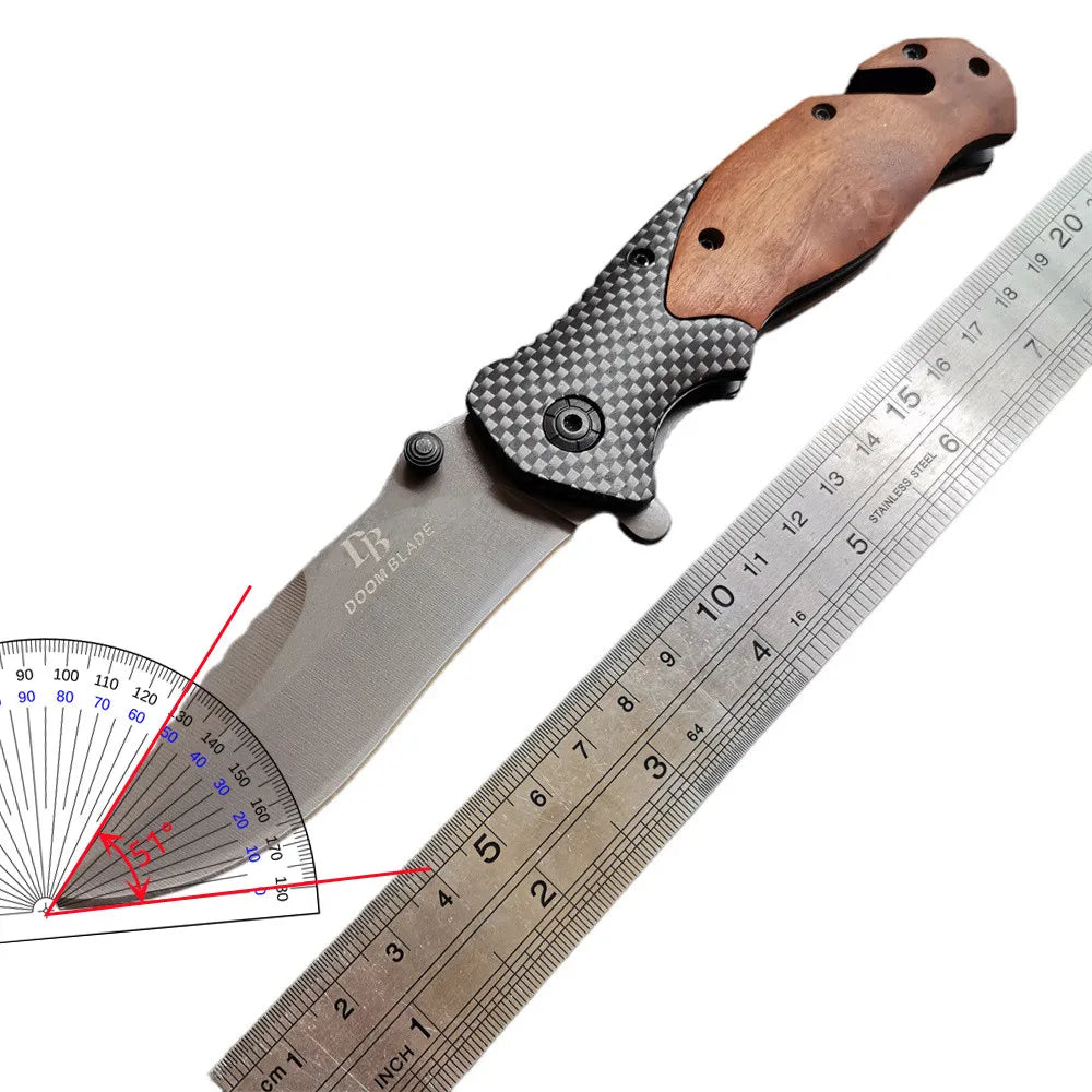 Folding Camping Knife with Wood Handle for Outdoor Use