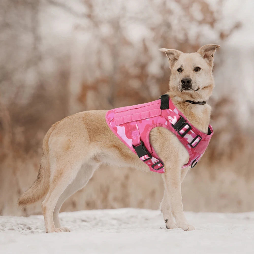 Pink Camouflage Adjustable Dog Harness and Leash for Large & Medium Dogs