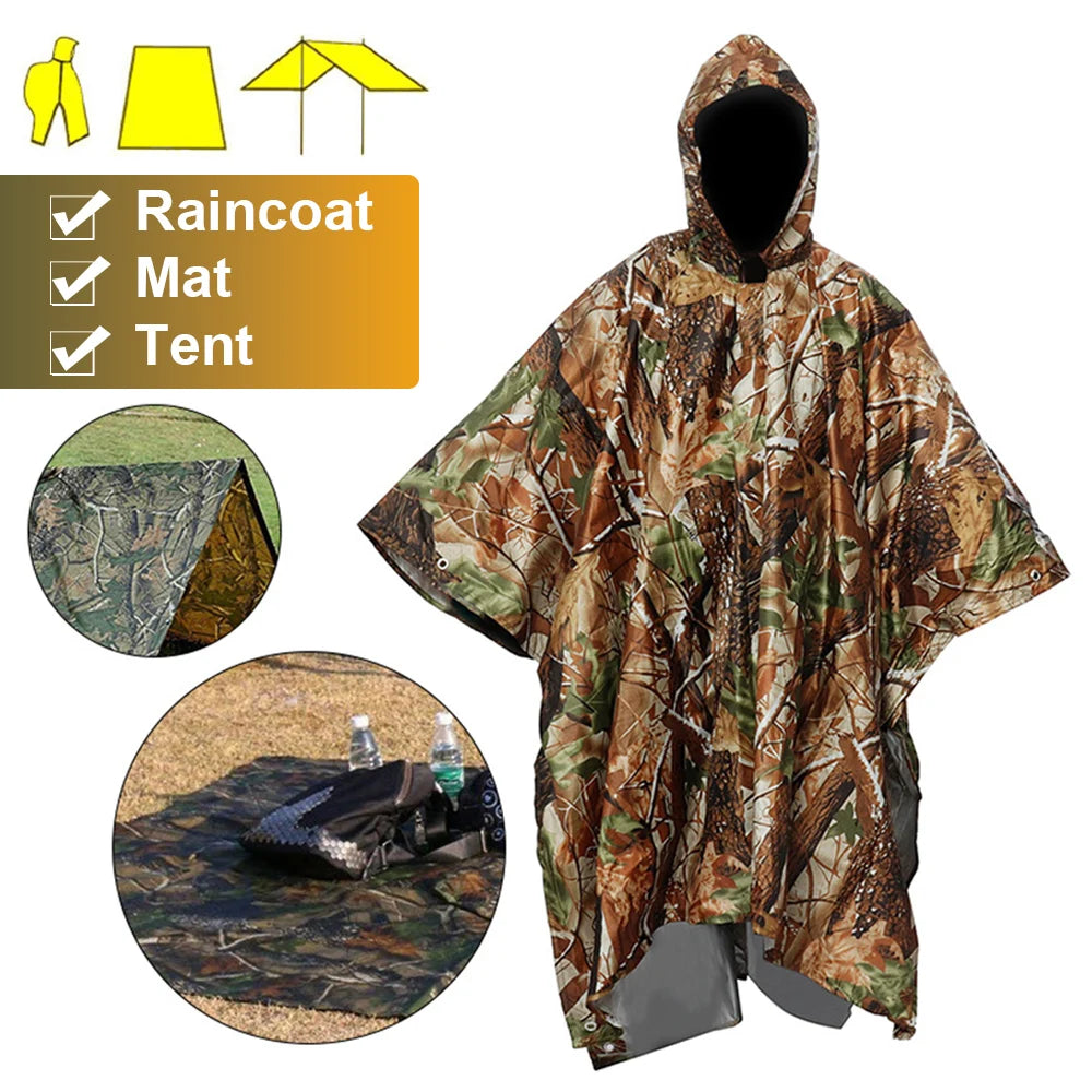 3 in 1 Multifunctional Waterproof Rain Poncho - Tent, Mat, or Raincoat