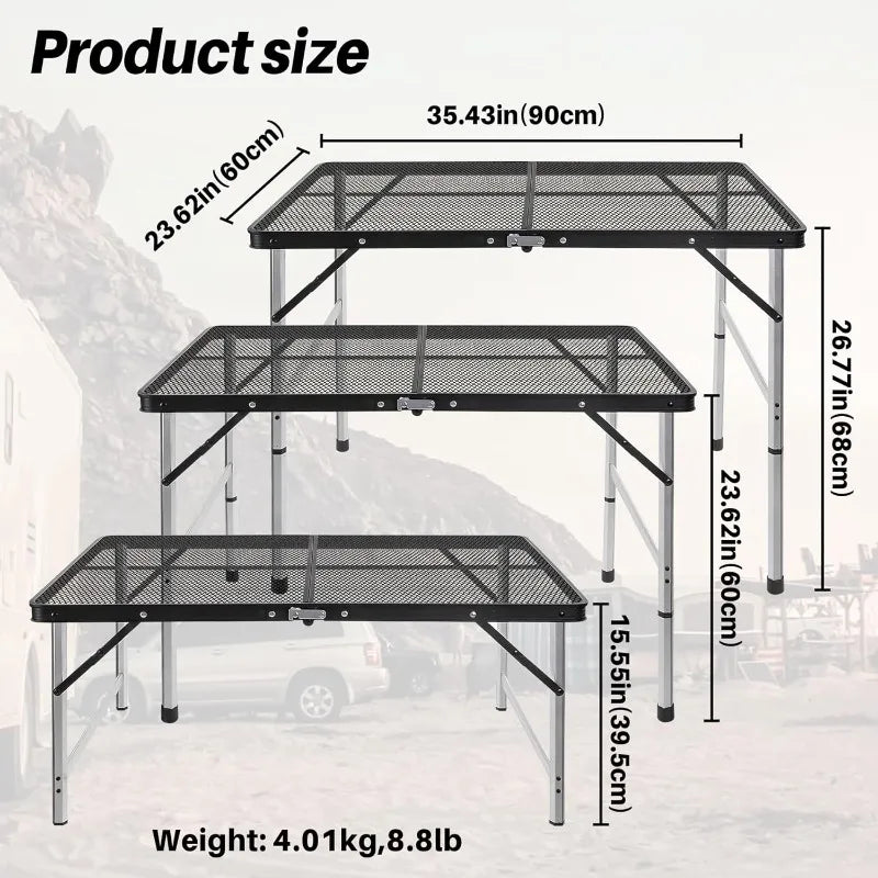 3ft x 2ft Portable Folding Camping Table with Adjustable Height