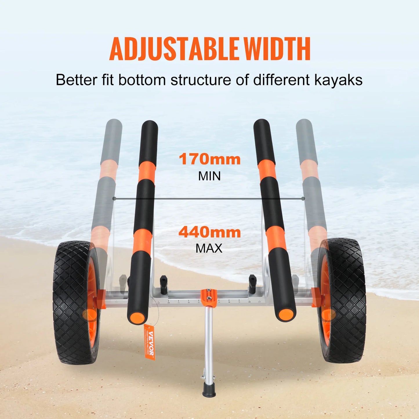 VEVOR 450lb Kayak Cart Detachable Canoe Trolley with 12'' Tires & Adjustable Width