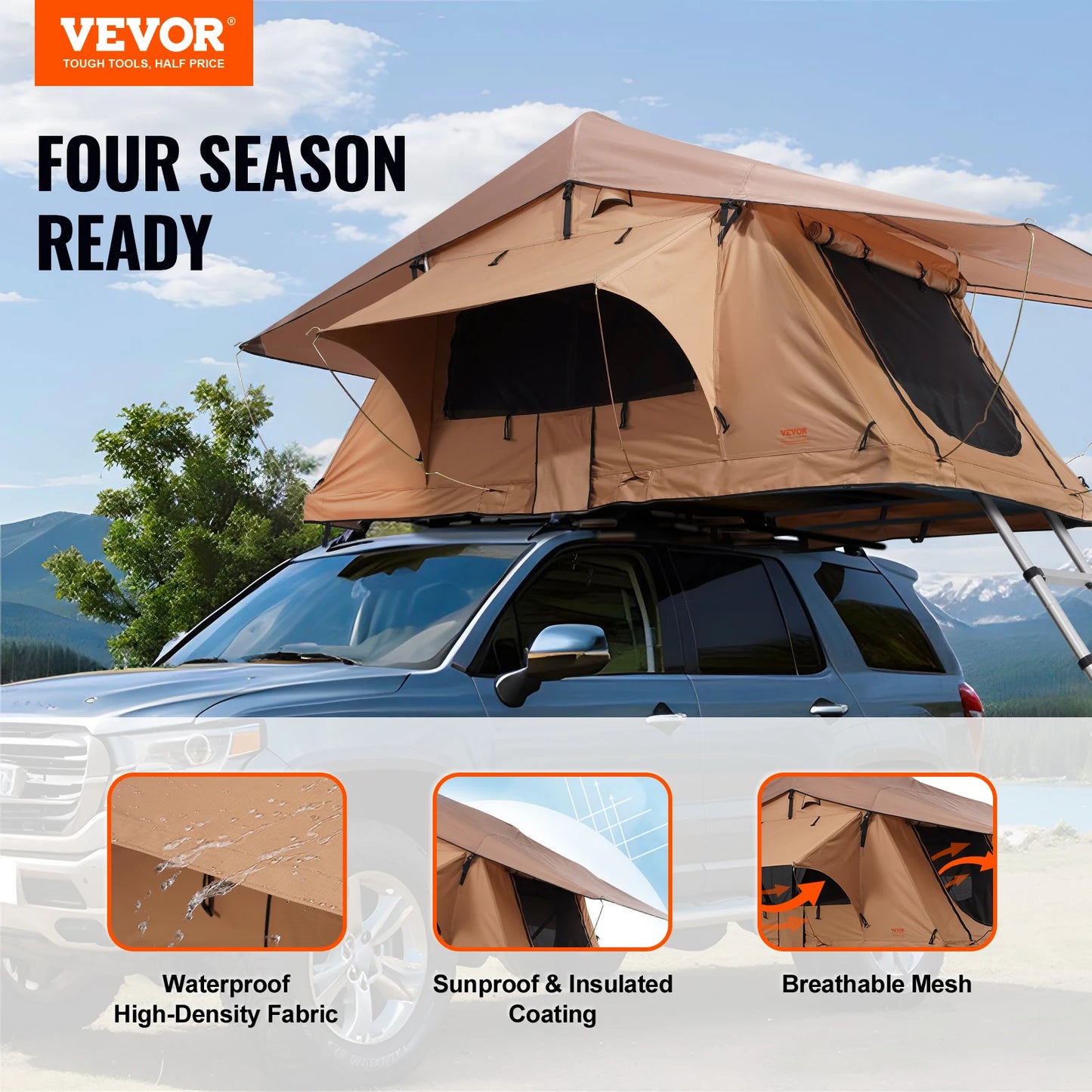 Folding Hardshell Rooftop Tent with Ladder and Mattress