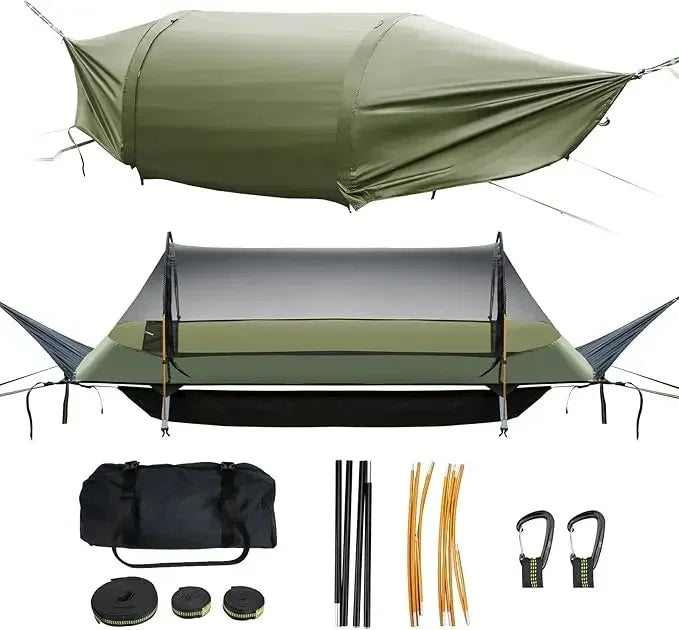 1 Person Flat Lay Camping Hammock Tent with Mosquito Net & Waterproof Rainfly