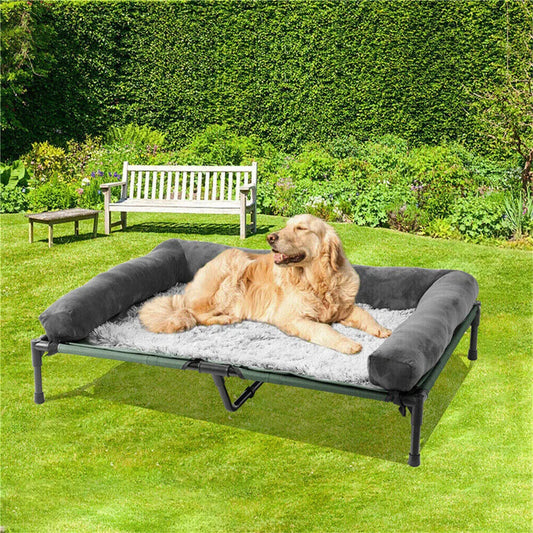 Large Elevated Dog Bed with Cooling Mat and Plush Pad