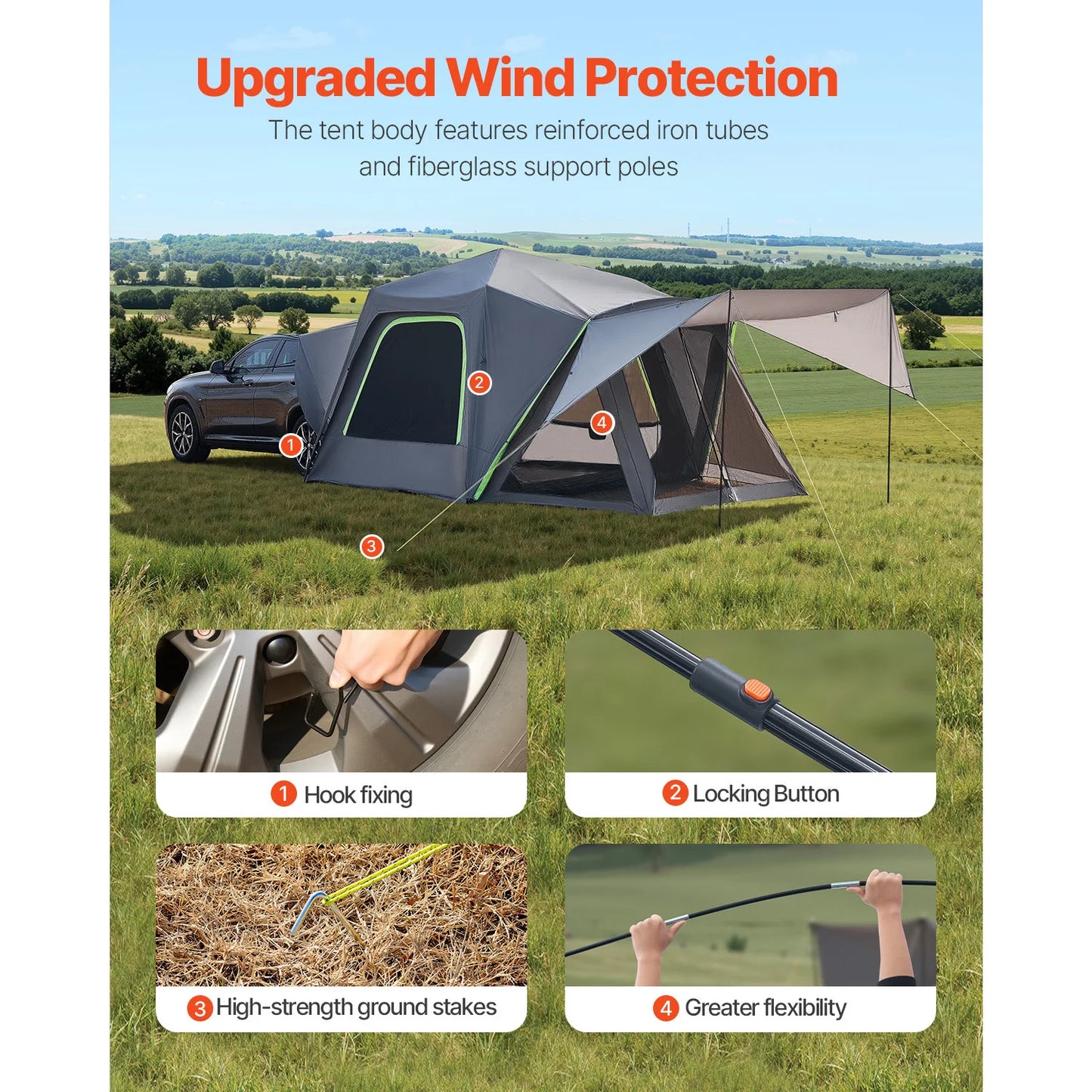 8' x 8' Waterproof SUV Camping Tent with Awning and Mesh Windows