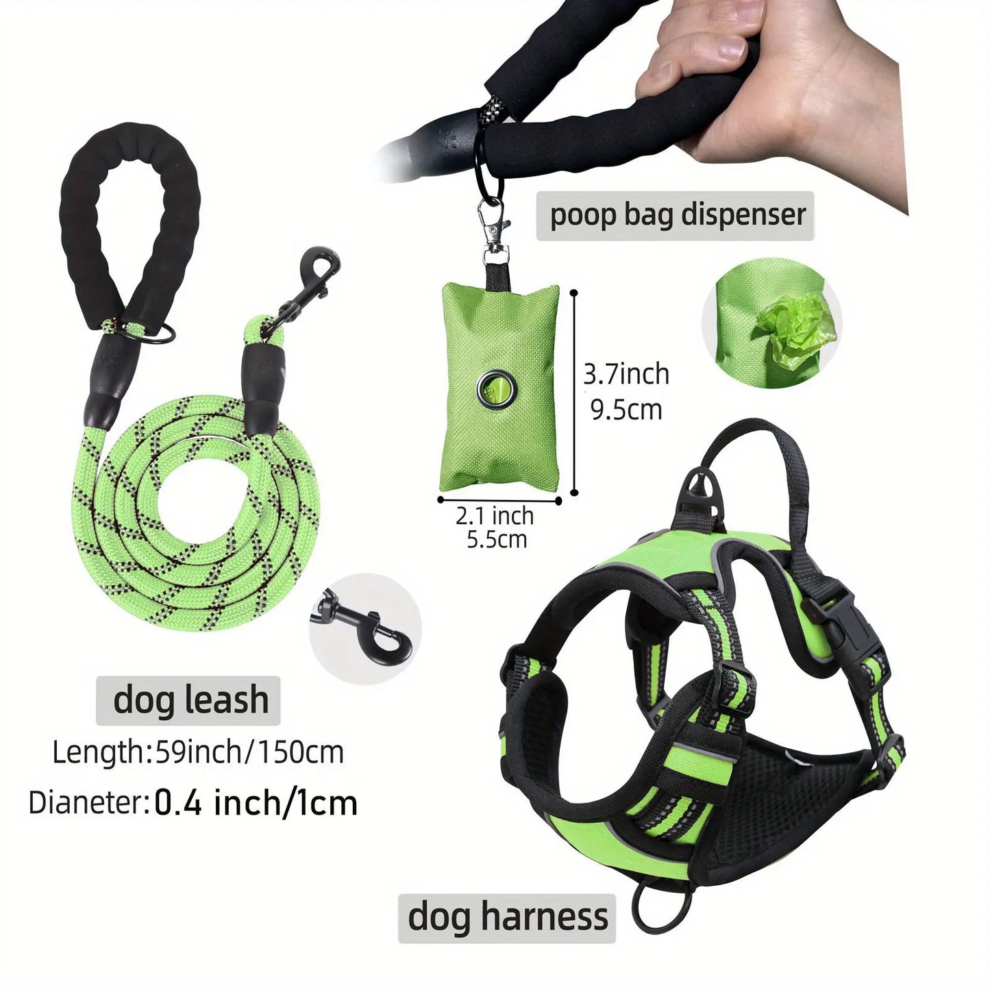 3-Piece Escape-Proof Dog Harness Set with Leash