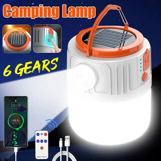 Solar Camping Lantern Power Bank with Remote Control Rechargeable Tent Light