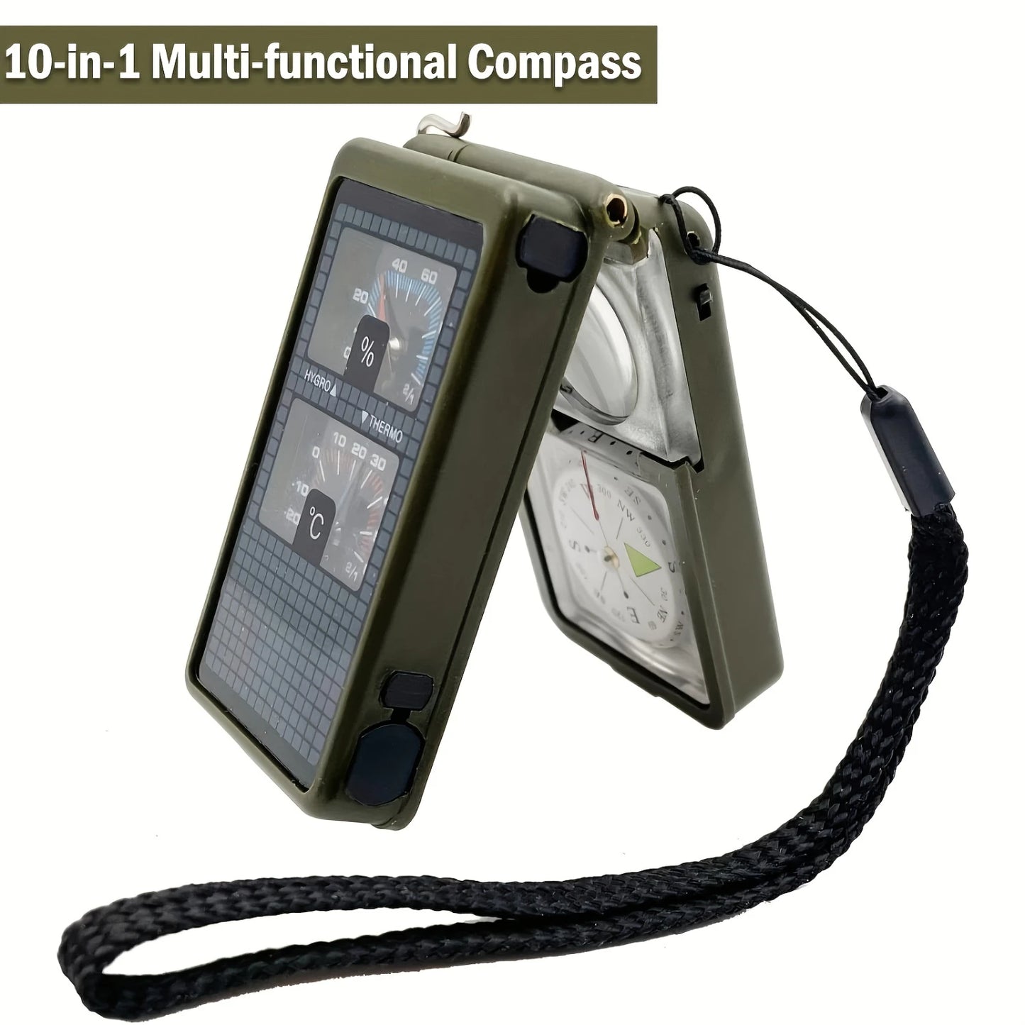 10-in-1 Survival Tool with Compass, Whistle & Light for Camping & Emergencies