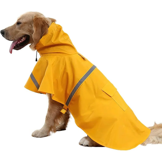 Waterproof Large Dog Raincoat with Hood and Reflective Strip