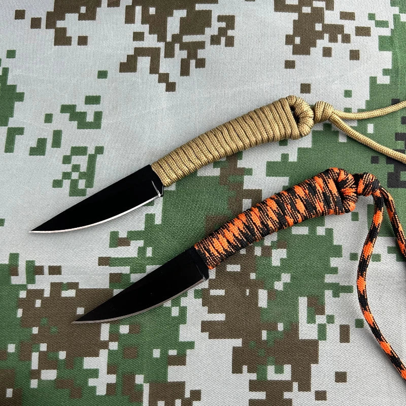 Mini Fixed Blade Knife 440C with Nylon Rope Handle & Kydex Sheath for Fishing, Camping & Survival