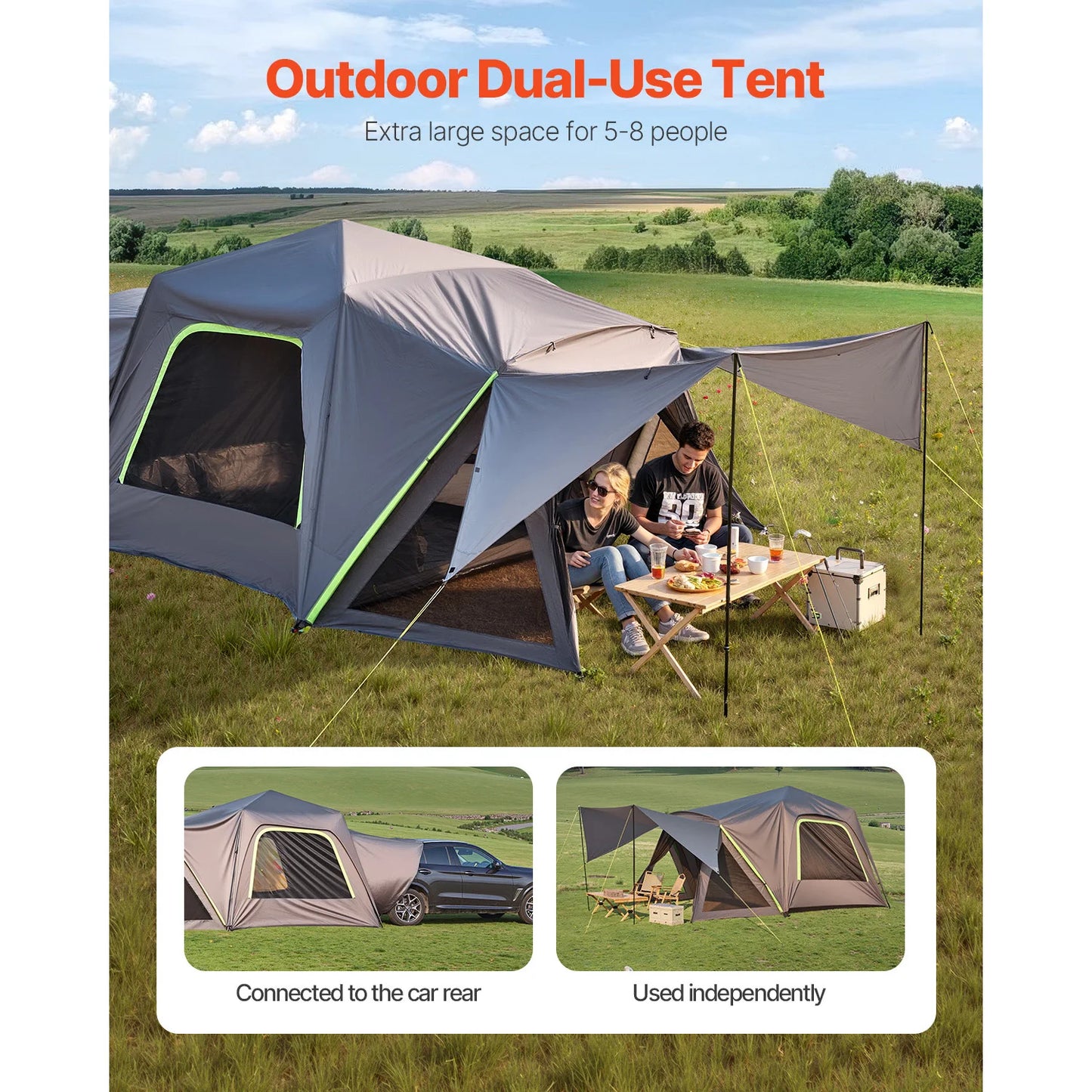 8' x 8' Waterproof SUV Camping Tent with Awning and Mesh Windows