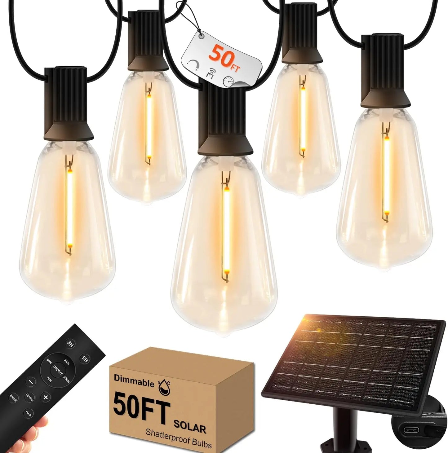 Remote Dimmable Solar String Lights for Outdoor & Patio