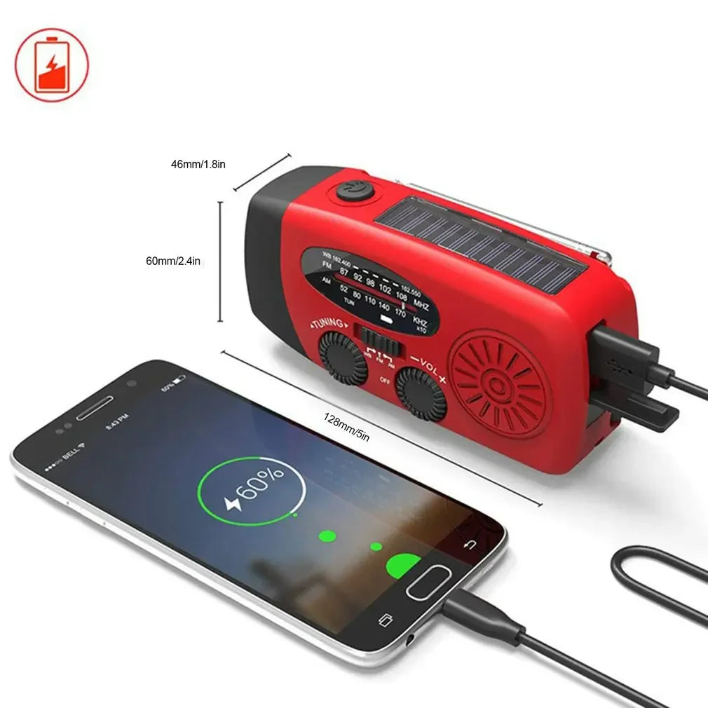 Emergency Solar Hand Crank Weather Radio with LED Flashlight & Charger