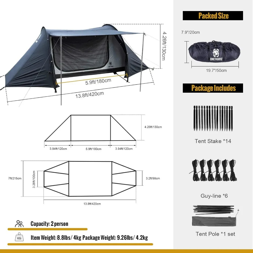 OneTigris COMETA Tunnel Camping Tent with Mesh Inner and Carry Bag
