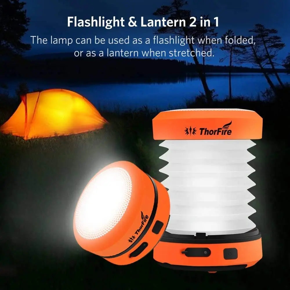 Foldable Solar Camping Lantern Set Rechargeable Waterproof Flashlight and Power Bank