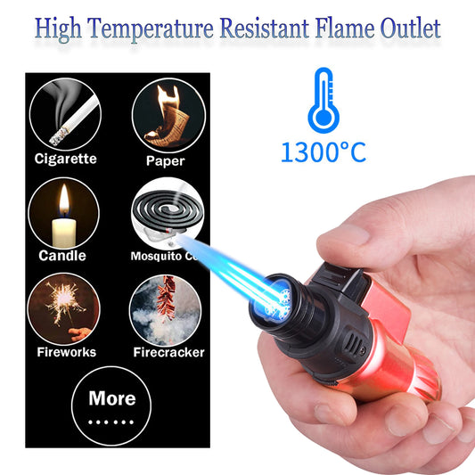 2-Piece Triple Jet Flame Torch Lighter Set Windproof Refillable