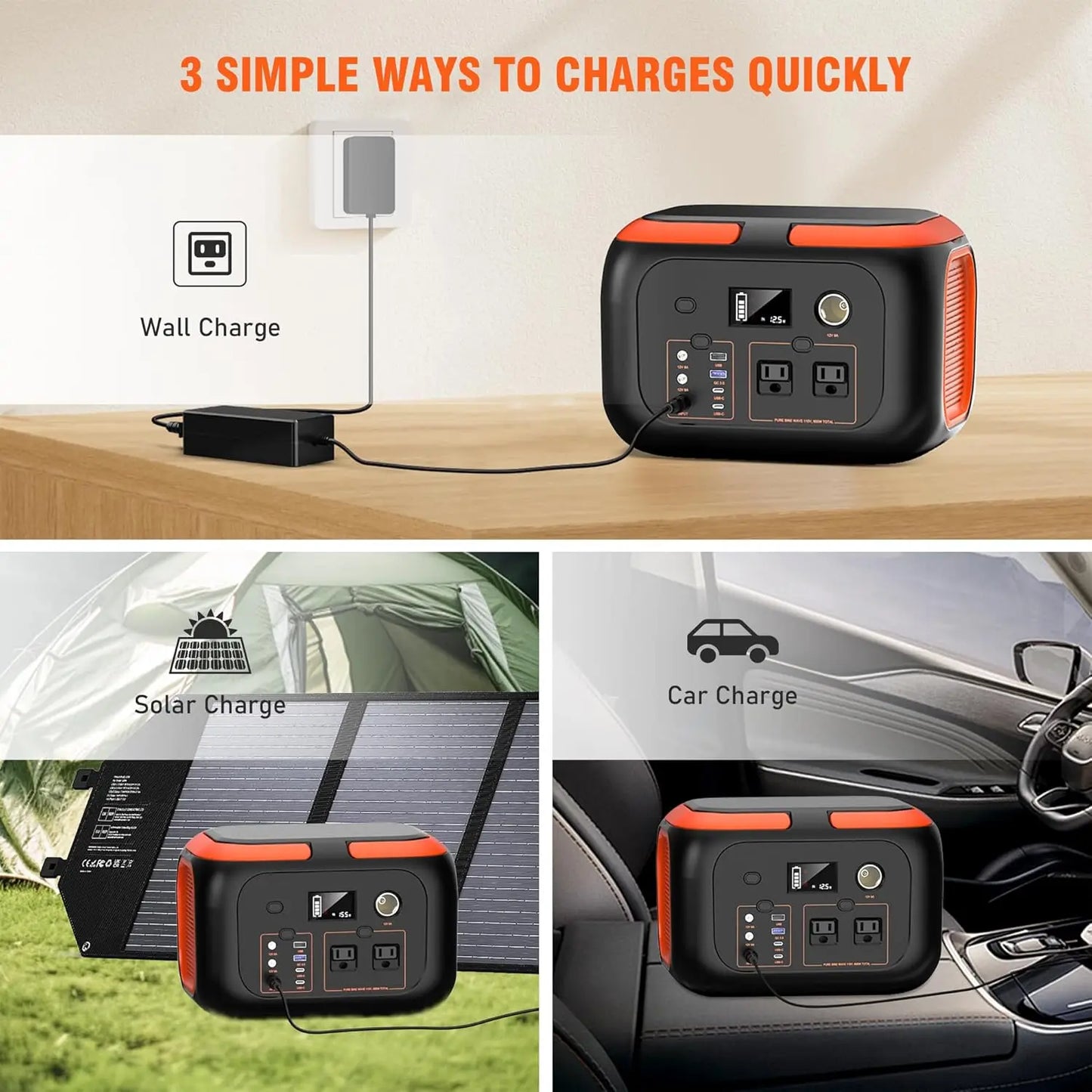 Portable Power Station 600W 300W 200W Solar Generator with 110V AC Outlets for Camping