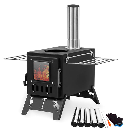 Wood Burning Stove, Folding Portable Wood Stove, Tent Stove for Heating, Camping Stove include Pipes