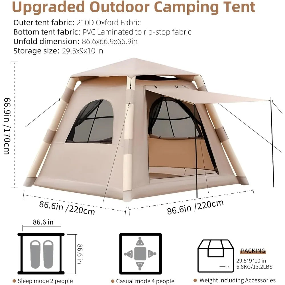 4 Season Inflatable Camping Tent for 2 to 4 People