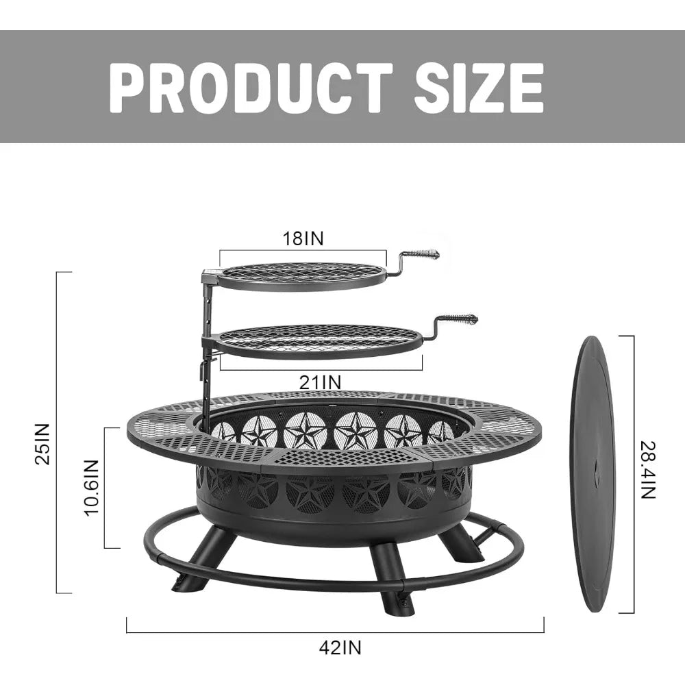 42 Inch Outdoor Fire Pit Table with Grills and Fire Poker