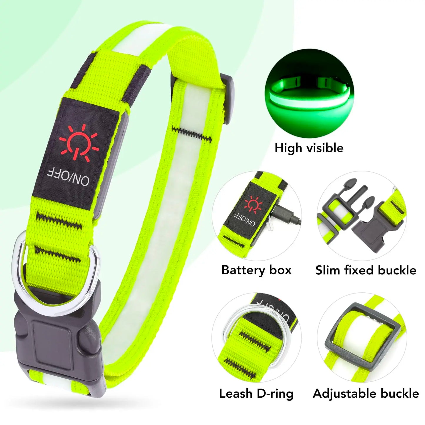 Vizpet LED Dog Collar USB Rechargeable Adjustable Light Up Safety Collar