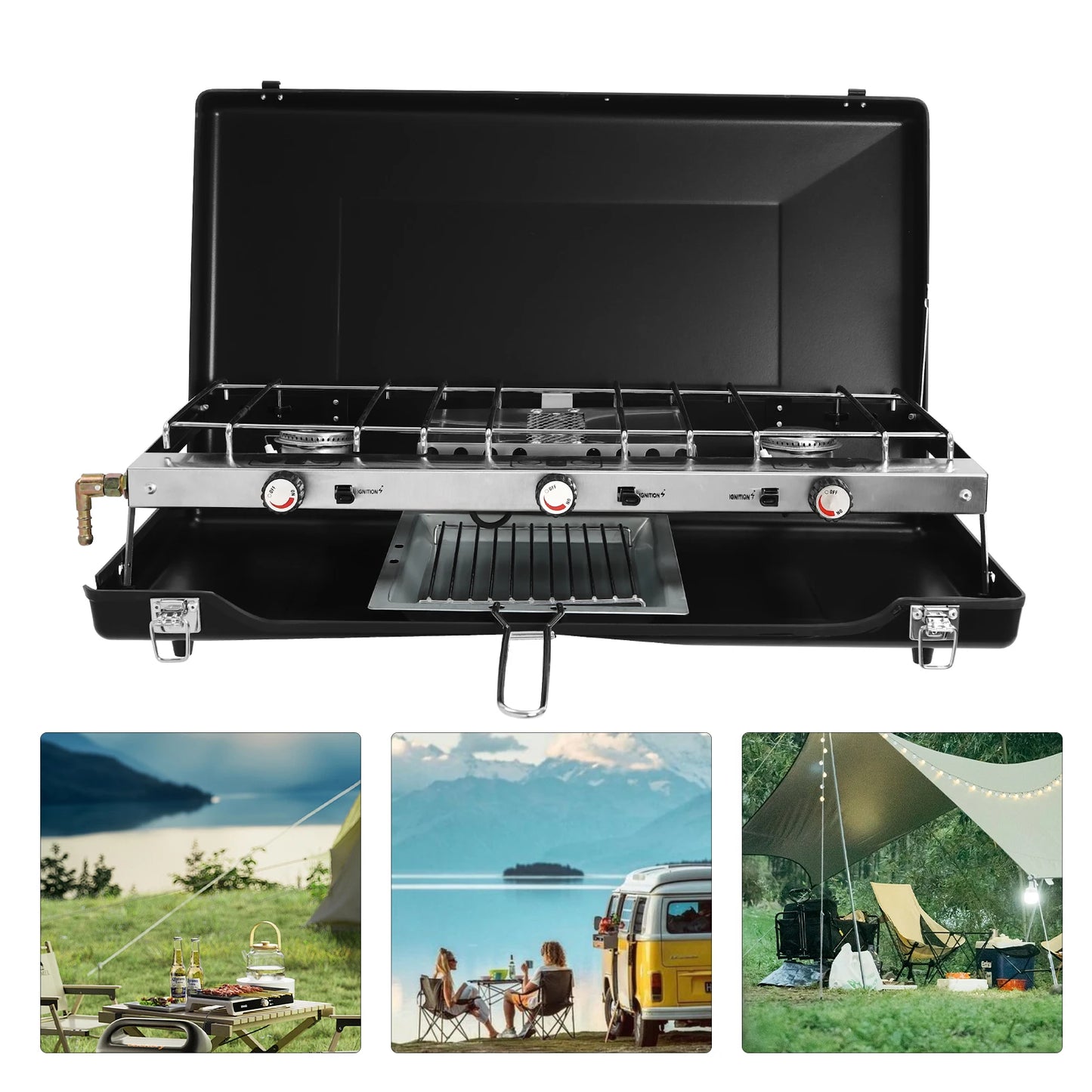 Portable 3 Burner Propane Camping Stove