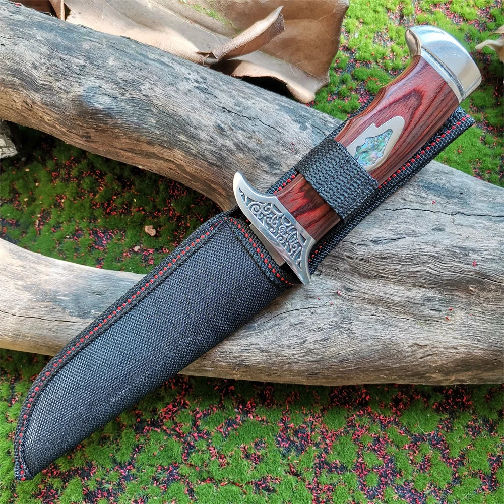 Fixed Blade Camping Knife with Wood Handle