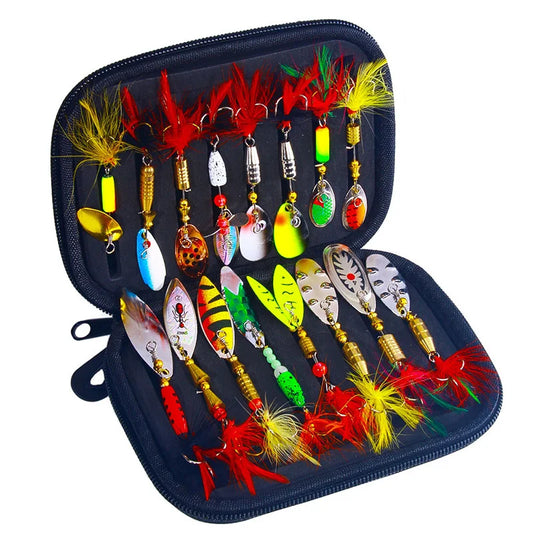 16PCS Metal Spinnerbait Fishing Lures Kit for Bass, Trout, Salmon with Tackle Box