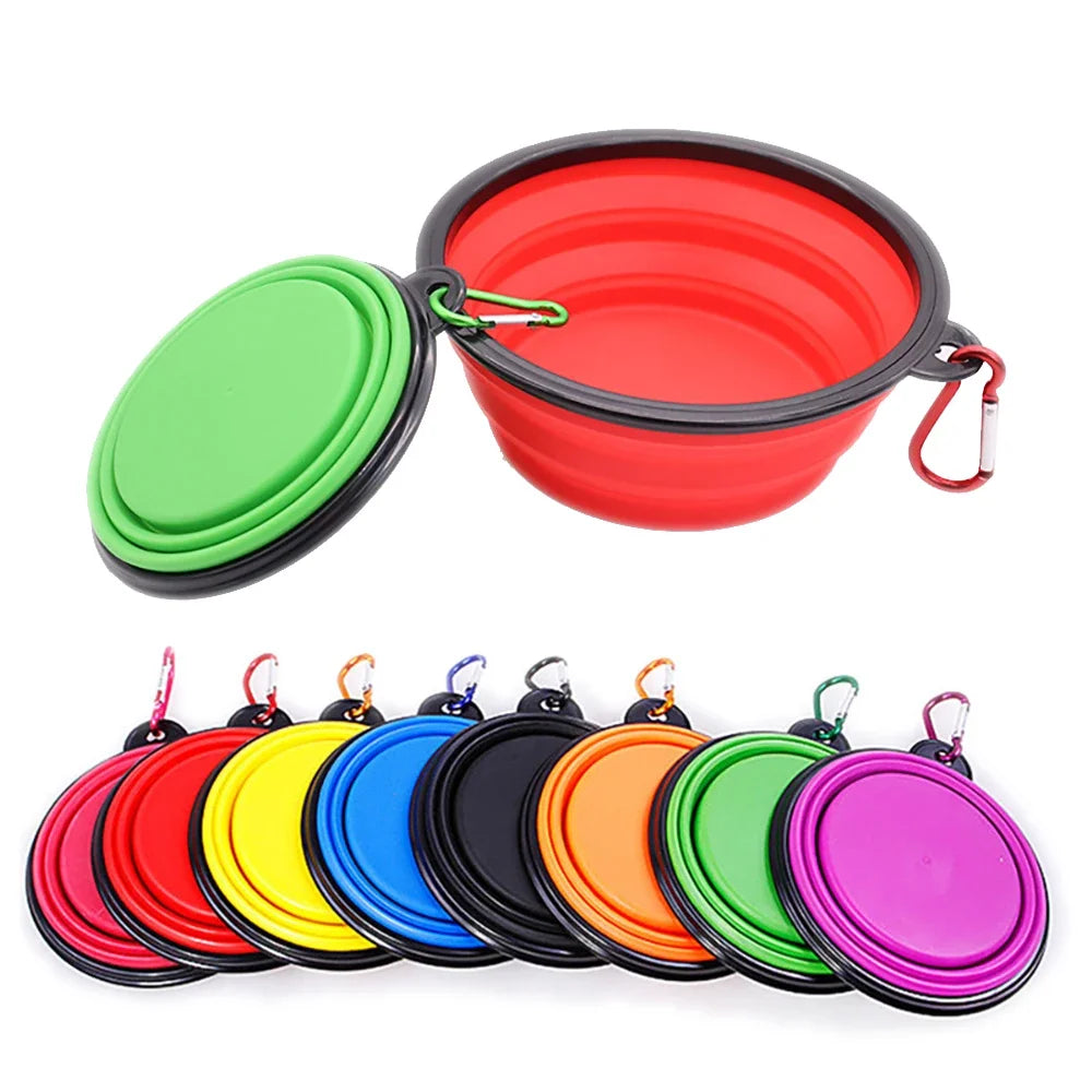 Outdoor Portable Collapsible Silicone Pet Bowl with Hanging Hook