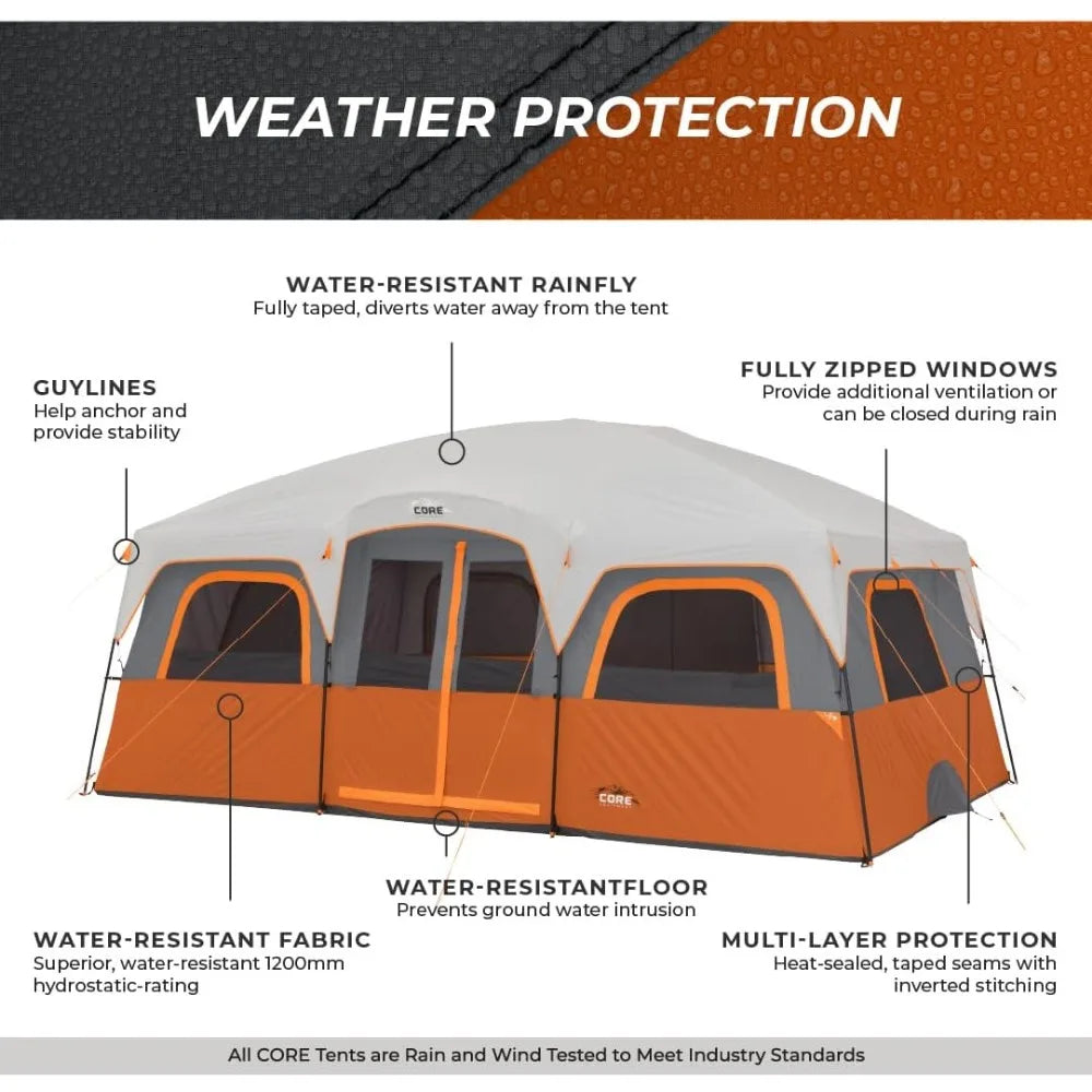 Tent for Family Camping. 10-12 Person Large Multi Room Cabin Tent
