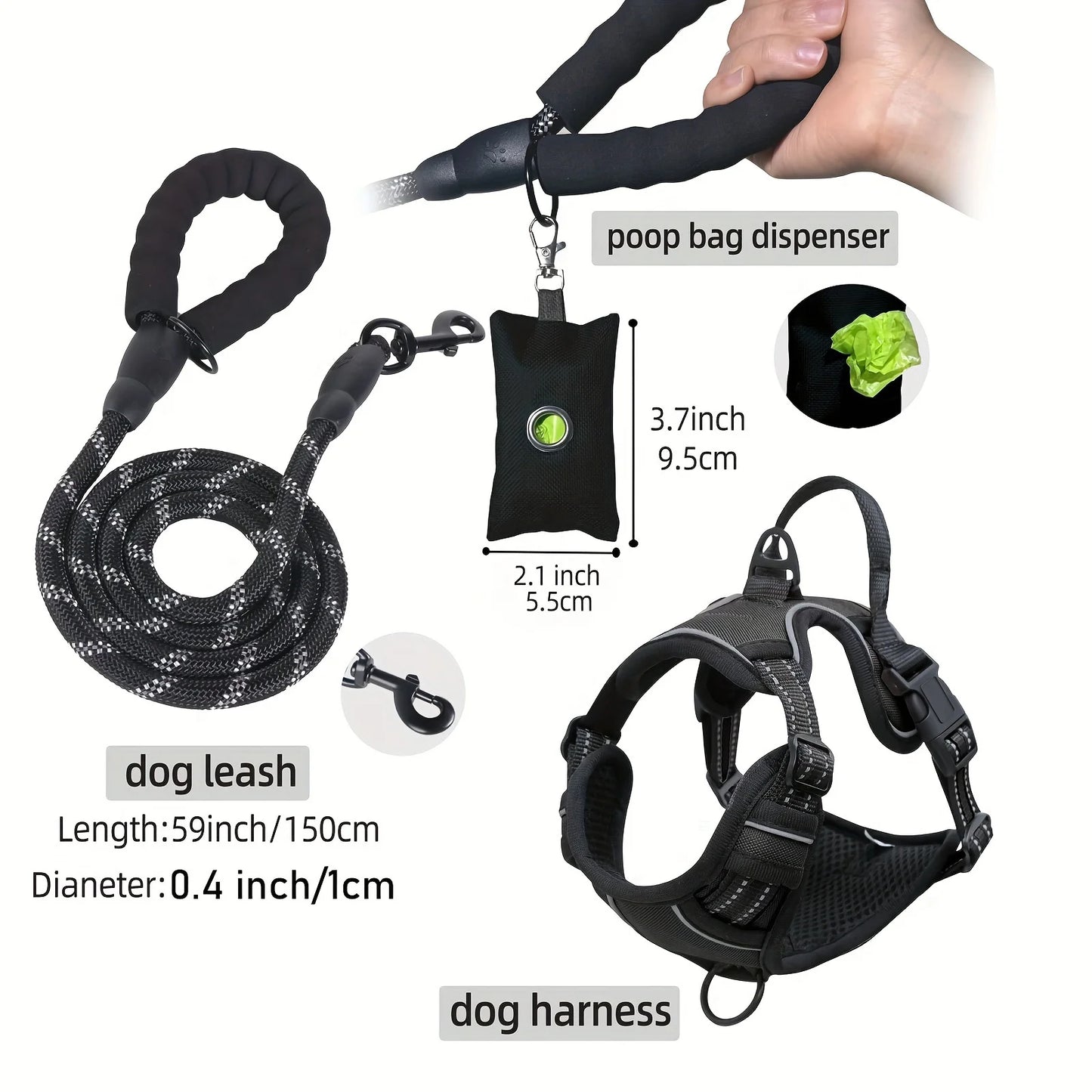 3-Piece Escape-Proof Dog Harness Set with Leash