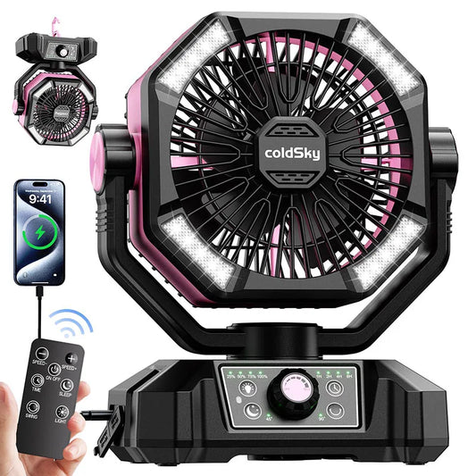 Portable 20000mAh Camping Fan with LED Lantern, 8 Speeds for Tents & Power Outages