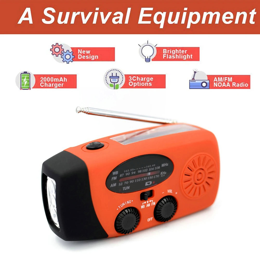 Solar Hand Crank Emergency Radio with AM/FM/SW, Flashlight & 2000mAh Power Bank