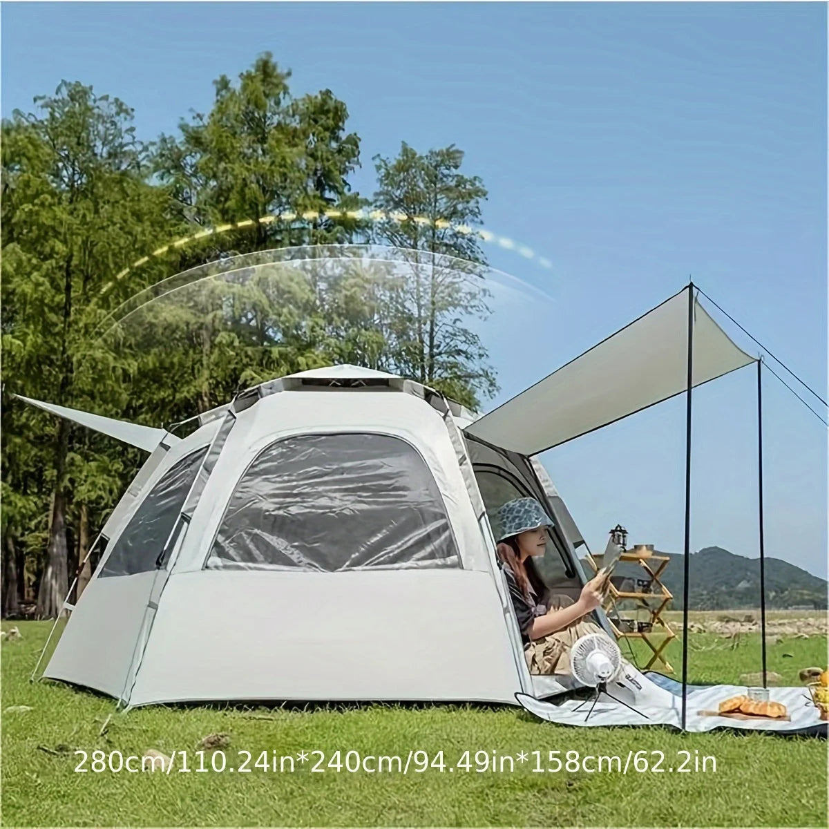 Portable Waterproof 4-Person Family Camping Tent with Skylight