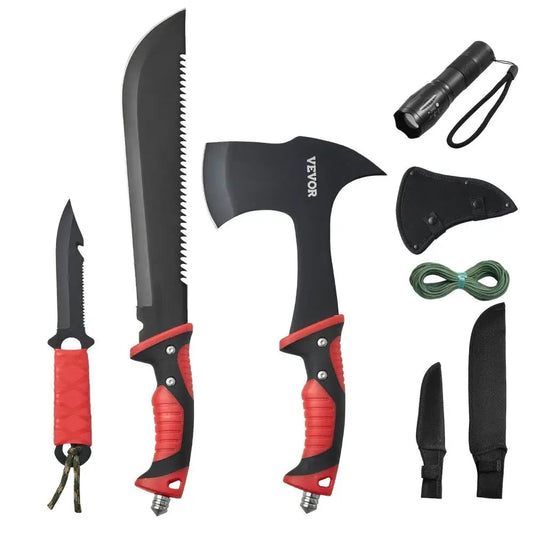 Camping Hatchet Machete Knife Set with Sheath Flashlight and Paracord/Survival Gear