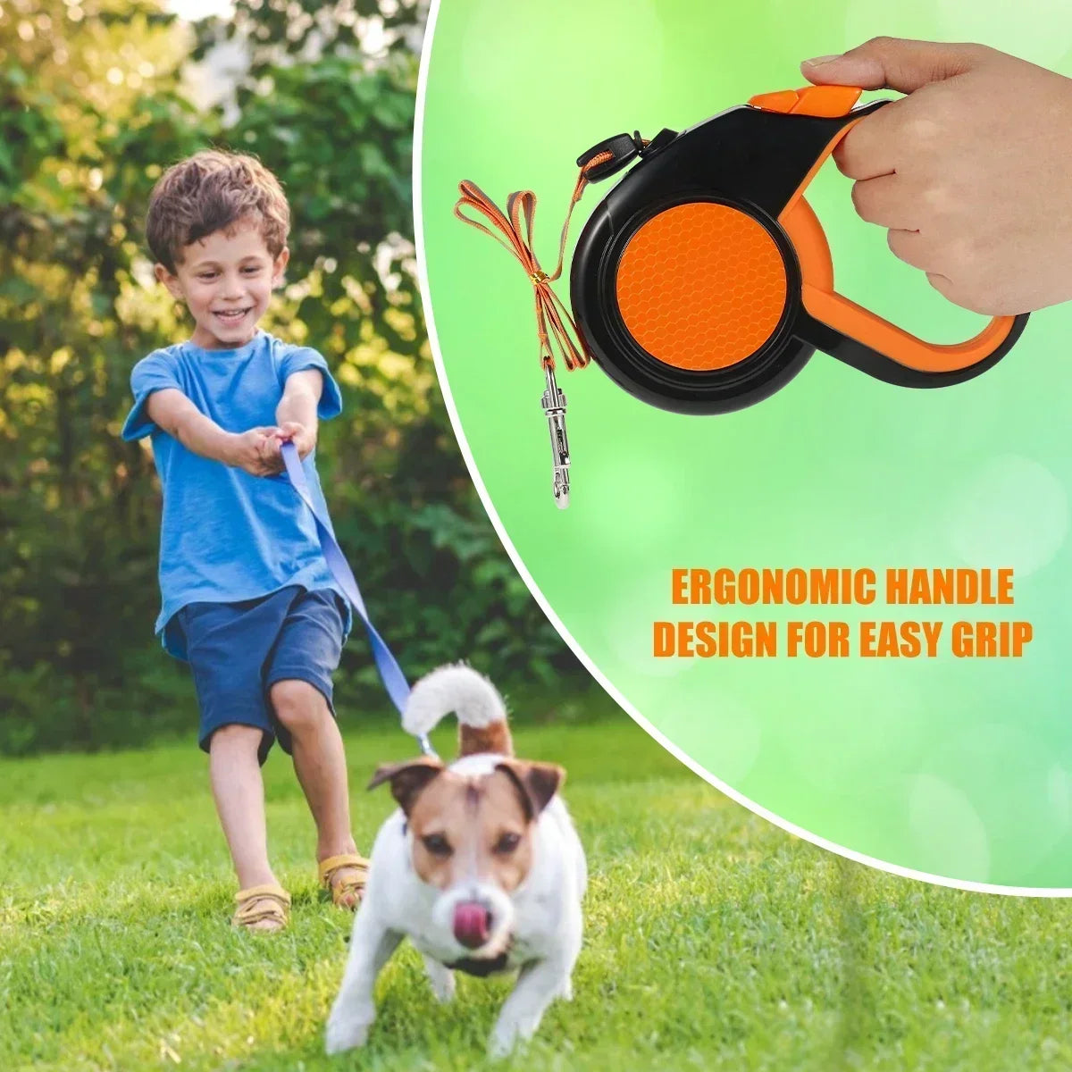 8M Heavy-Duty Retractable Dog Leash with Reflective Tape and Non-Slip Handle